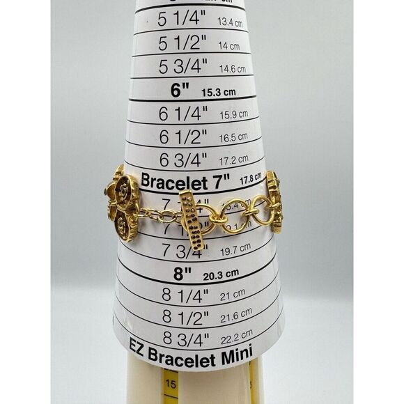 Premier Designs Brushed Yellow Gold Tone‎ Green Rhinestone Toggle Bracelet - Picture 9 of 10